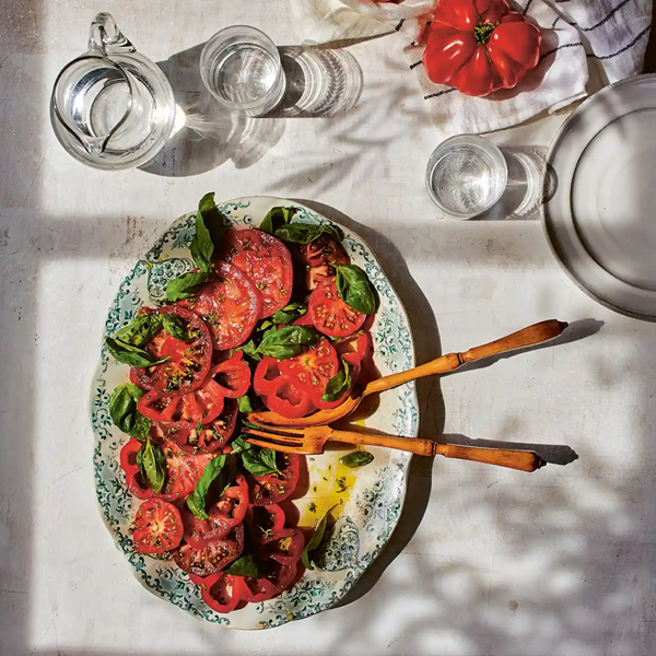 Simple tomato salad, basil