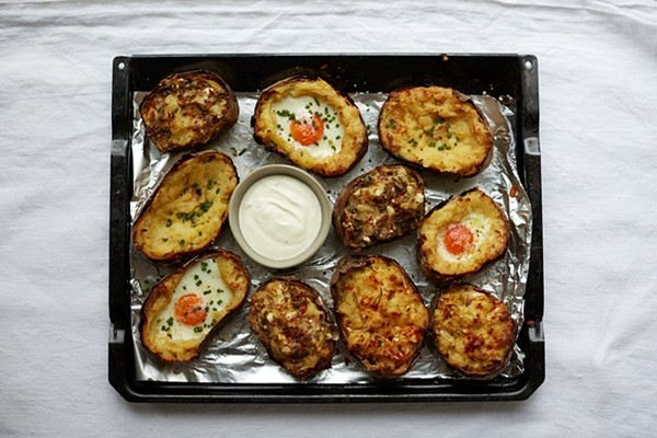 Simple twice-baked potatoes - cheese and onion variation