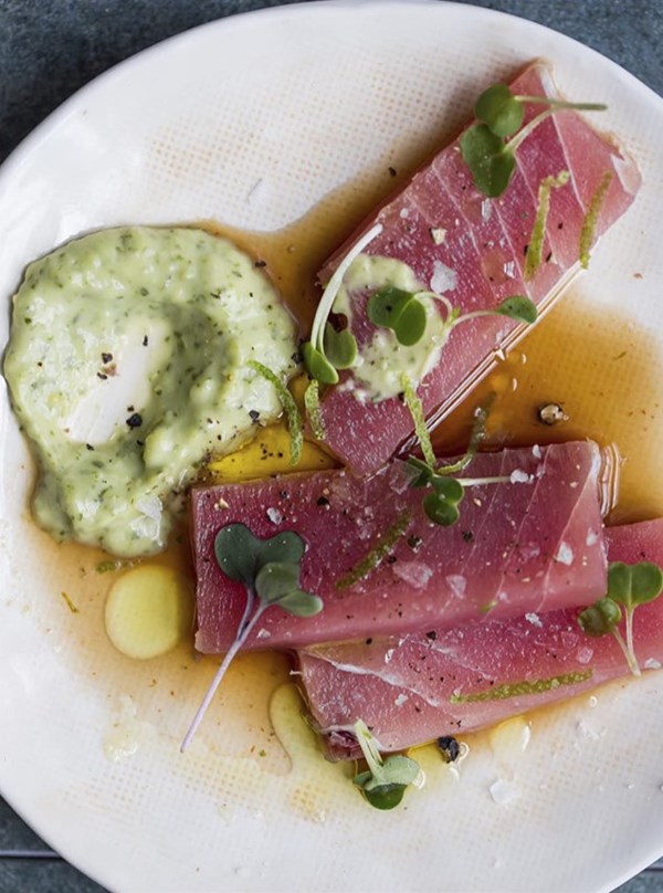 Simply crudo with cilantro crema