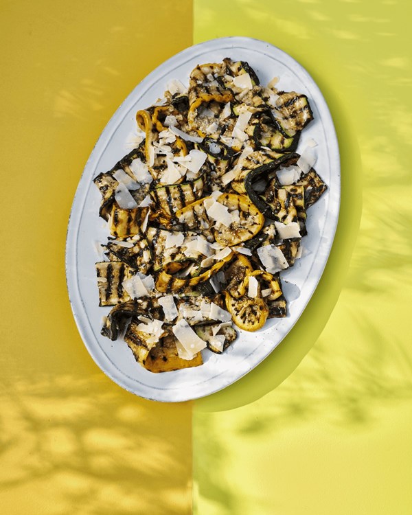 Simply griddled courgettes with mint & Parmesan