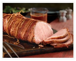 Simply saucy bacon-wrapped pork loin