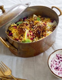 Sindhi mutton biryani with sour plums and dried pomegranate