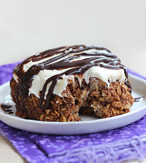 Single serving chocolate cheesecake brownie baked oatmeal