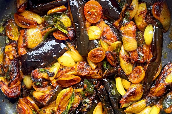 Sinhalese inspired aubergine pickle (Wambatu moju)