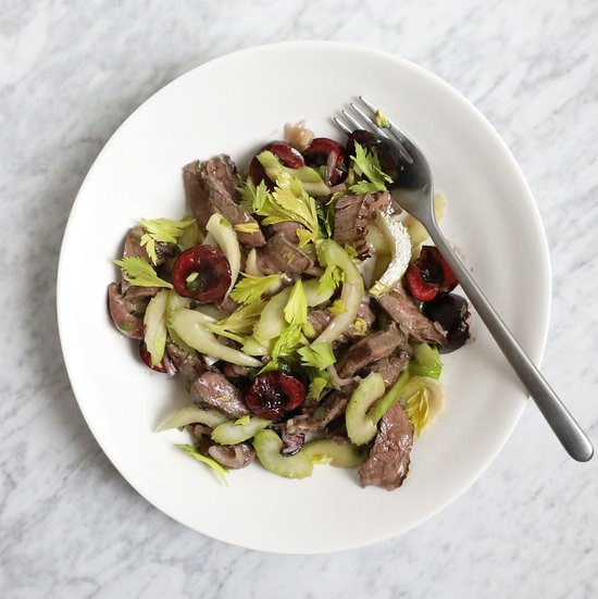 Sirloin, celery and cherry salad
