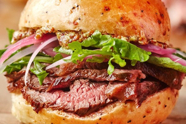 Sirloin steak sandwiches (with pickled onions)
