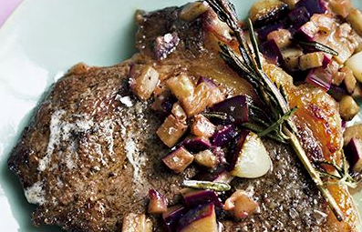 Sirloin steak with aubergine