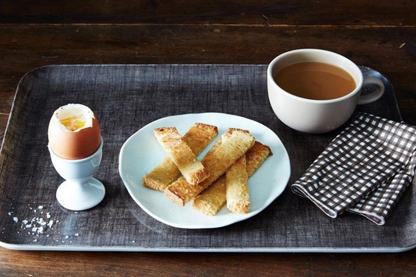 Six-minute eggs with miso butter toast