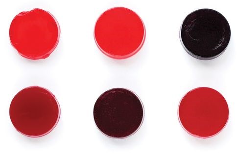 Six types of jelly with vegetables, fruit, and water