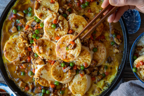 Sizzling soft tofu with shiitakes