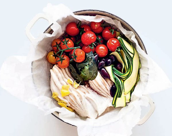 Skate, tomato and olive parcel