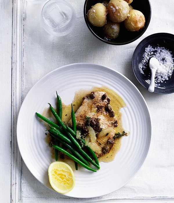 Skate wings in lemon and caper browned butter
