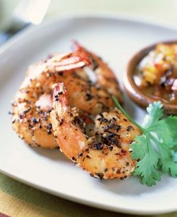 Skewered grilled shrimp with lime, honey, and mint