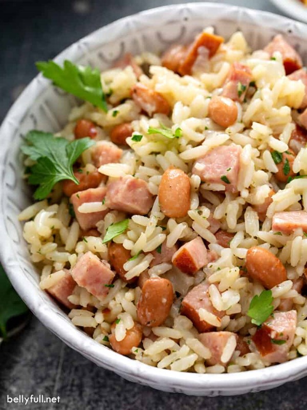 Skillet beans and rice with kielbasa