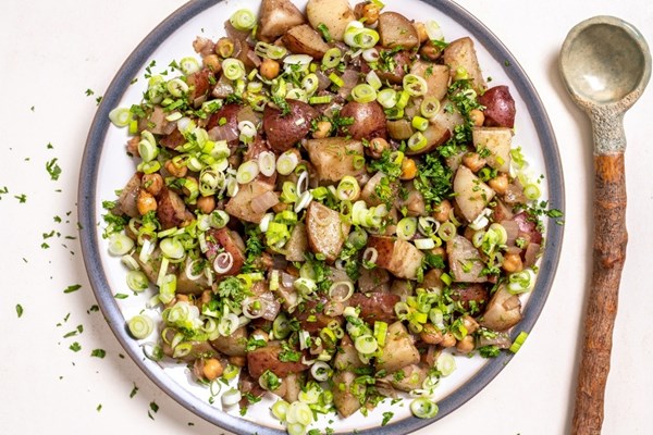 Skillet-braised spiced potatoes and chickpeas