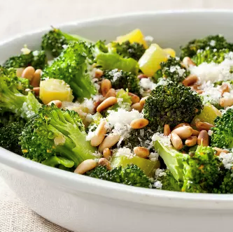 Skillet broccoli with garlic, pine nuts, and Parmesan