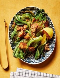 Skillet Caesar with charred lemon and toasted garlic