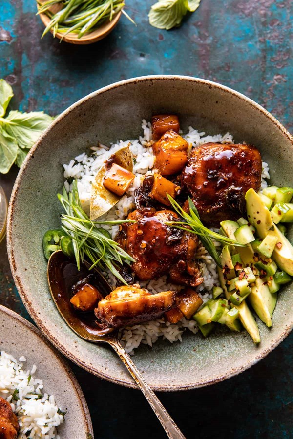 Skillet chicken adobo with coconut rice