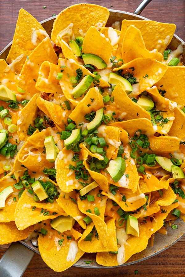 Skillet chicken enchiladas nachos