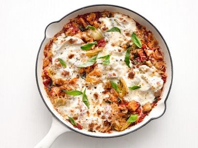 Skillet chicken Parmesan with artichokes