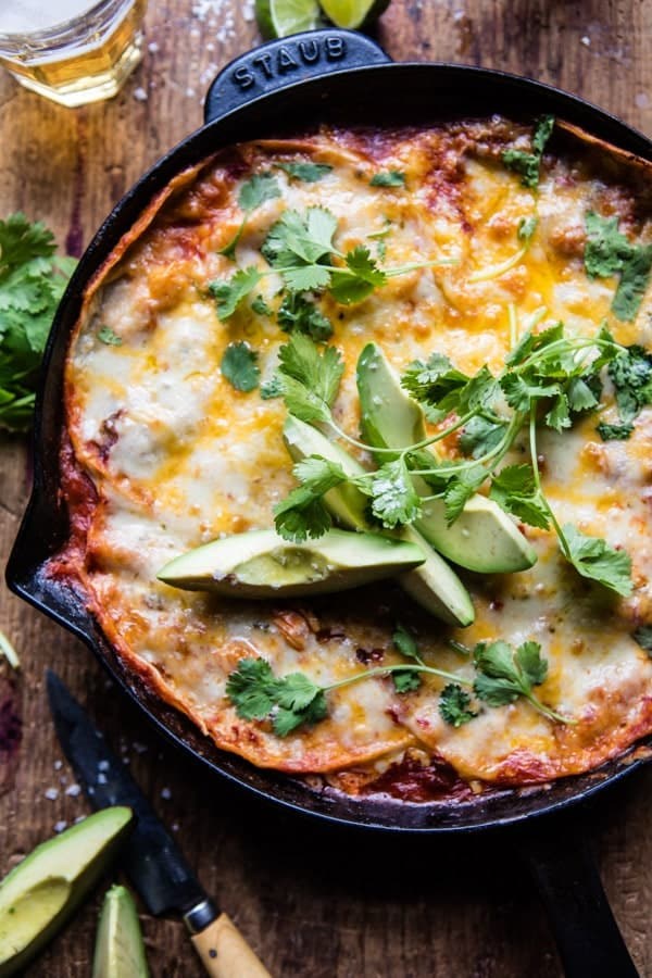 Skillet chicken tinga enchiladas