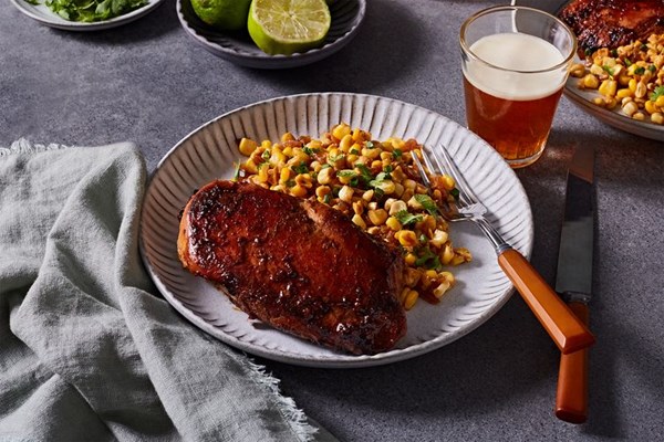Skillet chicken with corn and miso butter