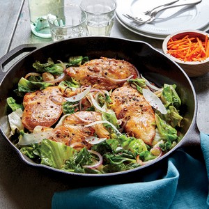 Skillet chicken with escarole and pecorino