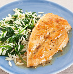 Skillet chicken with spinach orzo