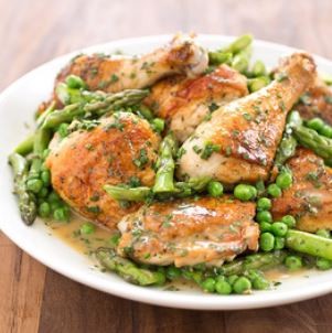 Skillet chicken with spring vegetables