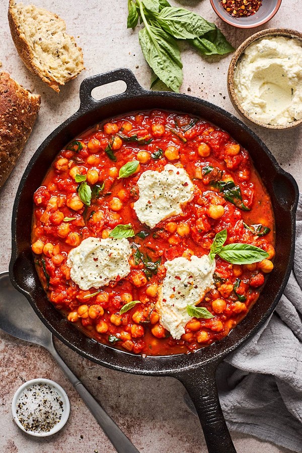 Skillet chickpeas with whipped ricotta