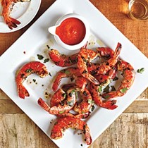 Skillet-cooked shrimp with romesco sauce