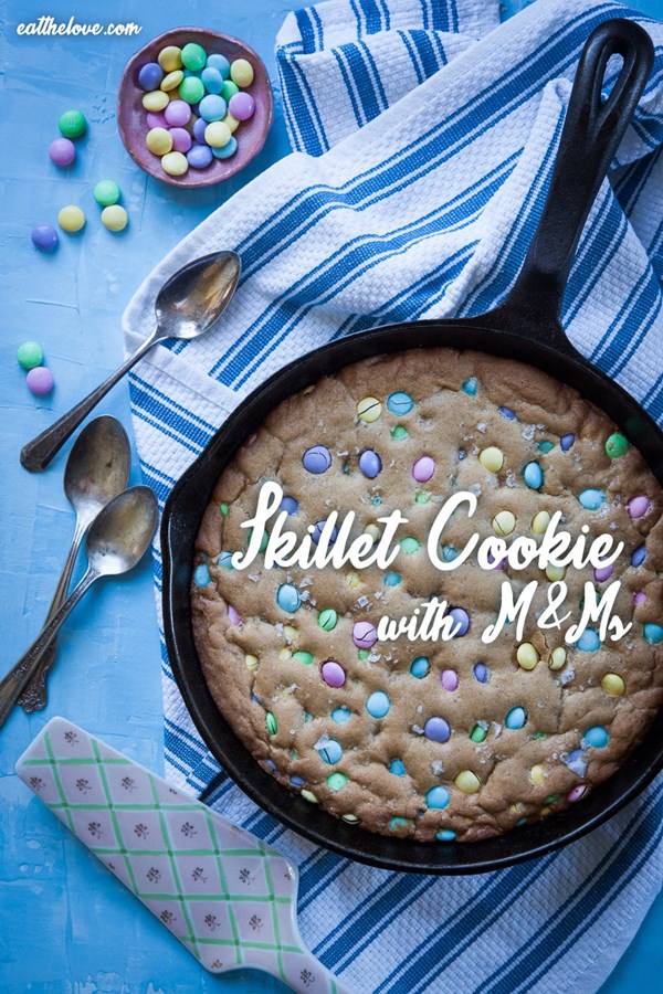 Skillet cookie with M&Ms