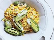 Skillet corn and peppers with cilantro-lime mayo [Linton Hopkins]