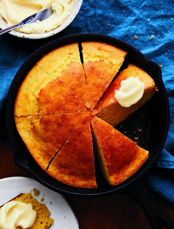 Skillet cornbread with honey butter