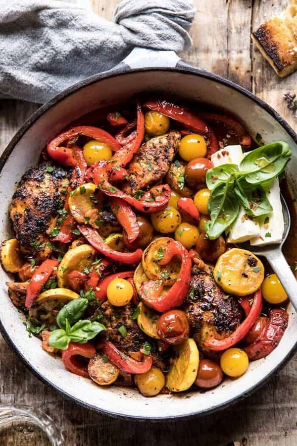 Skillet lemon pepper chicken and garden veggies