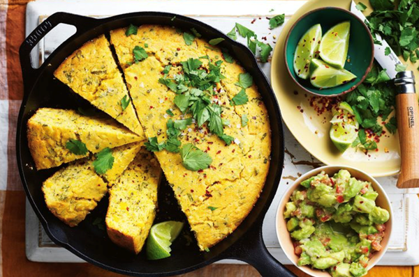 Skillet-pan cornbread with guacamole