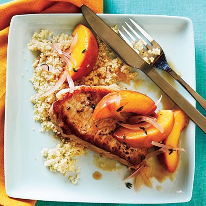 Skillet pork chop sauté with peaches