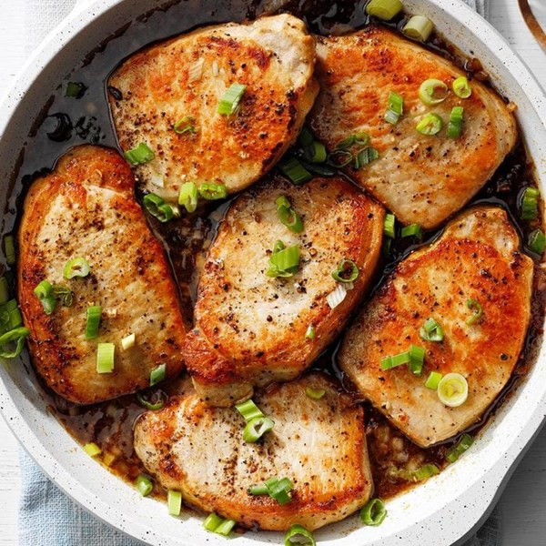 Skillet pork chops in pineapple-soy sauce