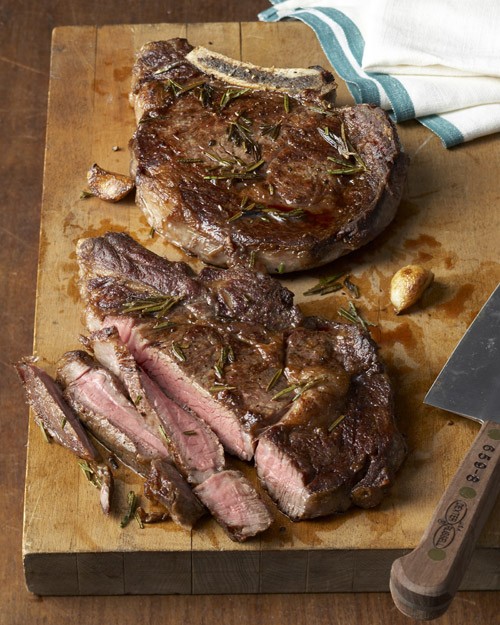Skillet rib-eye steaks