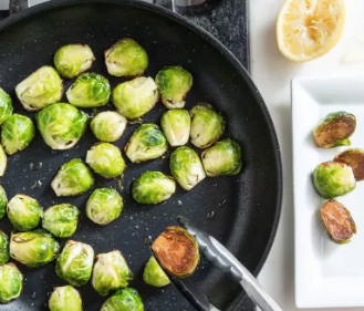 Skillet-roasted Brussels sprouts with lemon and pecorino Romano
