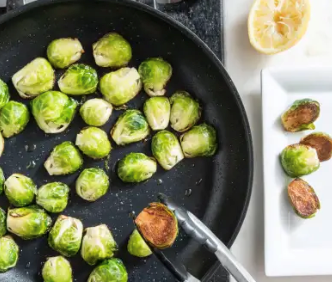 Skillet-roasted Brussels sprouts with lemon and pecorino Romano