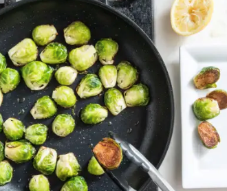 Skillet-roasted Brussels sprouts with lemon and pecorino Romano