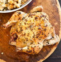 Skillet-roasted chicken and stuffing