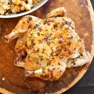 Skillet-roasted chicken and stuffing