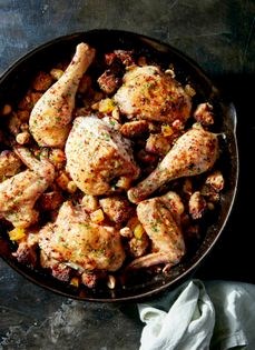 Skillet-roasted chicken with apricot stuffing