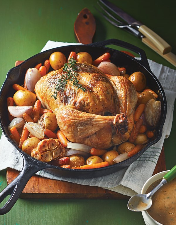 Skillet-roasted chicken with thyme-lemon sauce