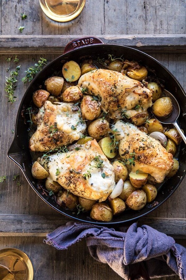 Skillet roasted French onion chicken and potatoes