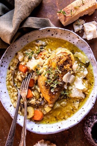 Skillet roasted herb butter chicken and orzo