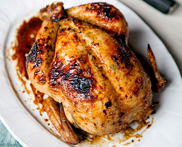 Skillet-roasted whole chicken