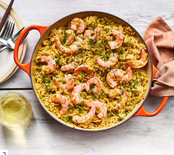Skillet shrimp destin with orzo